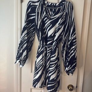 Banana Republic pleated dress. Navy and white.